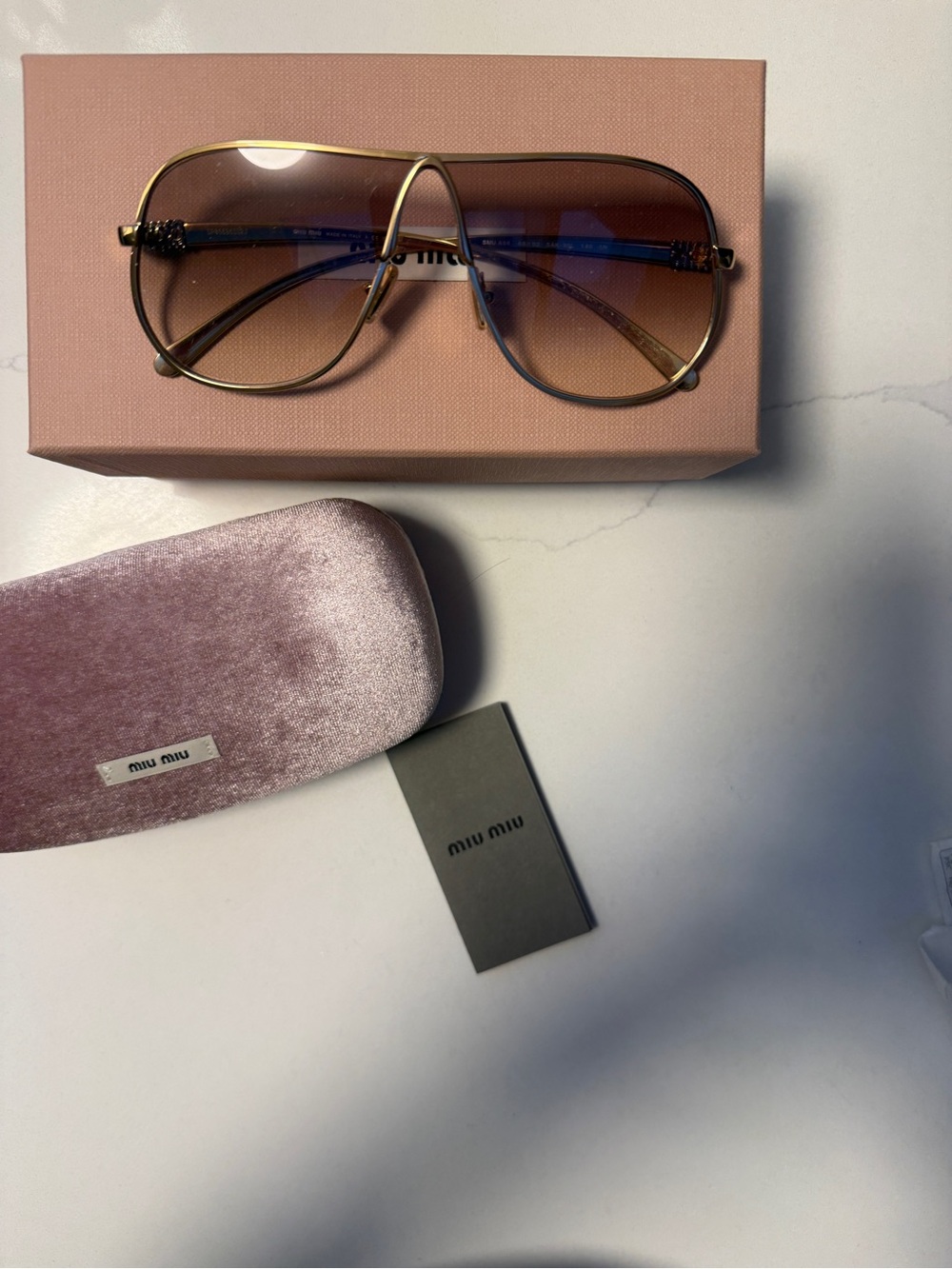 New! Miu Miu A56S Gold-Frame Sunglasses Brown Gradient Lenses